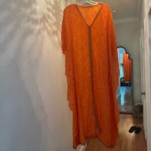 Orange kaftan 100% cotton Laced Boho Chic